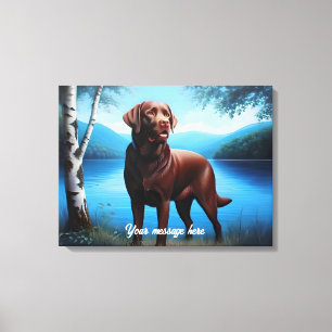 Chocolate Labrador and Blue Lake Canvas Print
