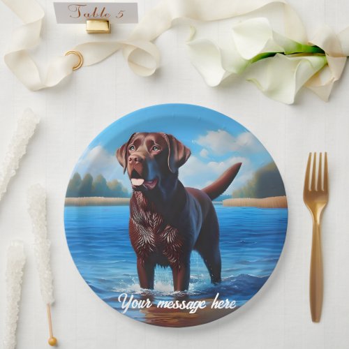 Chocolate Labrador and Blue Lake Paper Plates