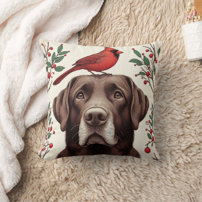 Chocolate labrador and cardinal throw pillow (Blanket)