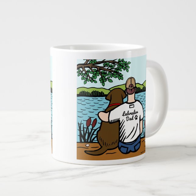 Chocolate Labrador and Dad Lake View Giant Coffee Mug (Front Right)