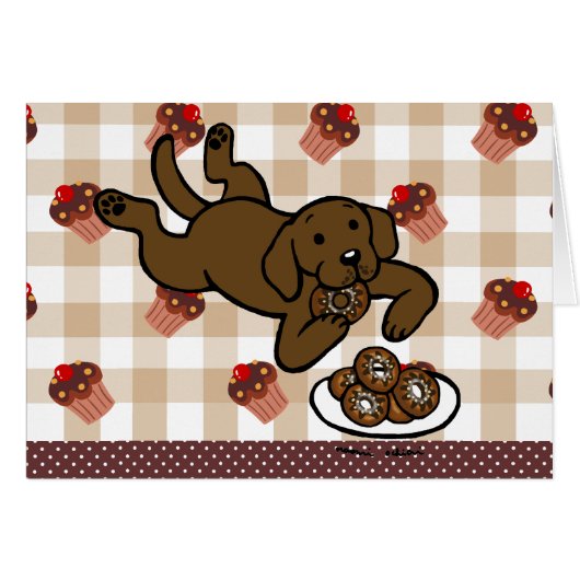 Chocolate Labrador and Doughnuts! Cards (Front Horizontal)