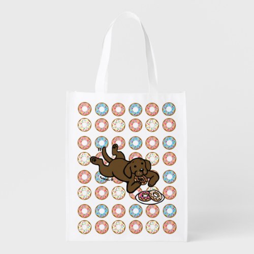 Chocolate Labrador and Doughnuts Grocery Bag