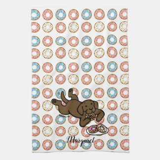 Chocolate Labrador and Doughnuts Kitchen Towel