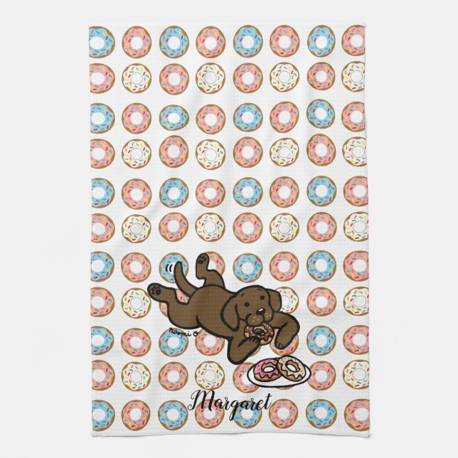 Chocolate Labrador and Doughnuts Kitchen Towel (Vertical)
