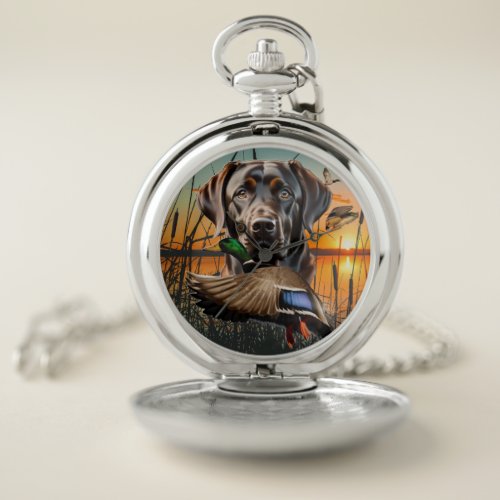 Chocolate Labrador and Duck Pocket Watch