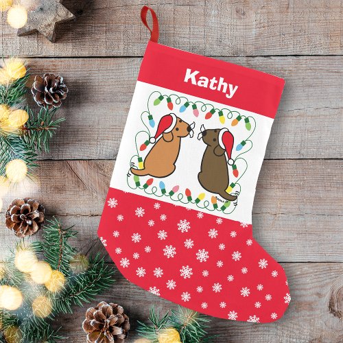 Chocolate Labrador and Fox Red Labrador Santas Small Christmas Stocking