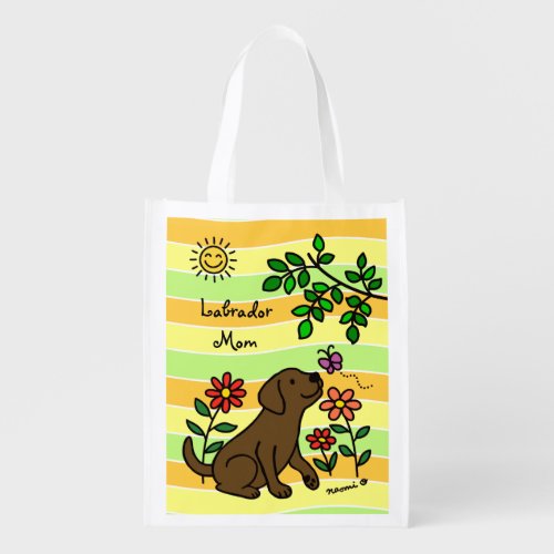 Chocolate Labrador and Green Citrus Colors Grocery Bag