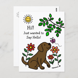 Chocolate Labrador and Green Hi Postcard