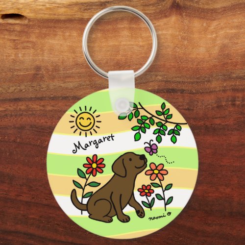 Chocolate Labrador and Green Keychain