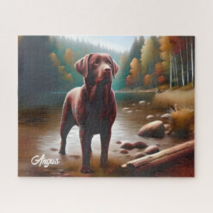 Chocolate Labrador and Lake Jigsaw Puzzle