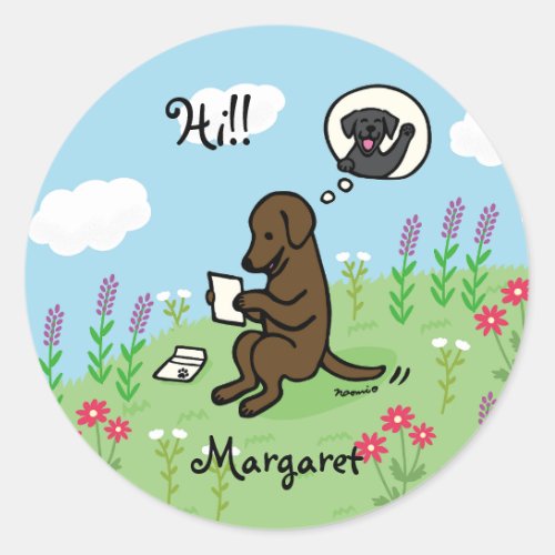 Chocolate Labrador and Letter from a Friend Classic Round Sticker