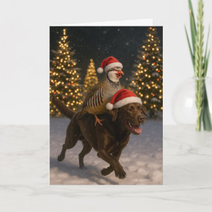 Chocolate Labrador and Partridge Christmas card