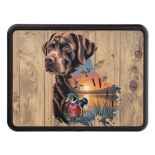 Chocolate Labrador and Wood Duck Hitch Cover (Front)