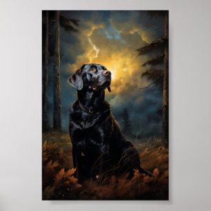 Chocolate labrador at night poster