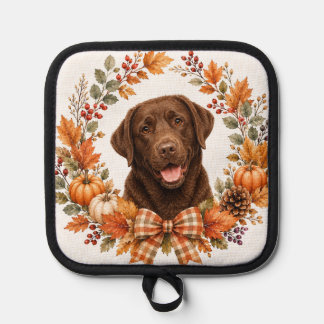 Chocolate Labrador Autumn Pot Holder