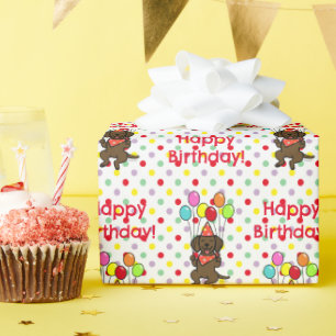 Chocolate Labrador Balloons Birthday Wrapping Paper