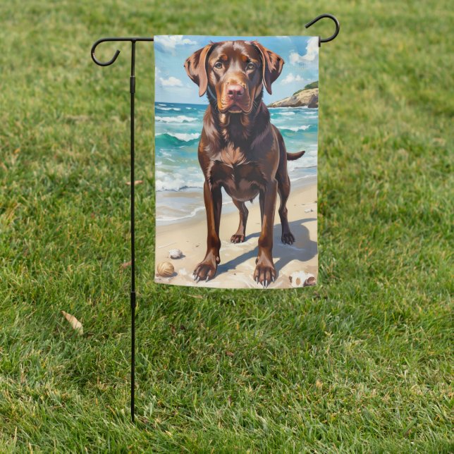 Chocolate Labrador Beach Dog Art Garden Flag (In SItu)