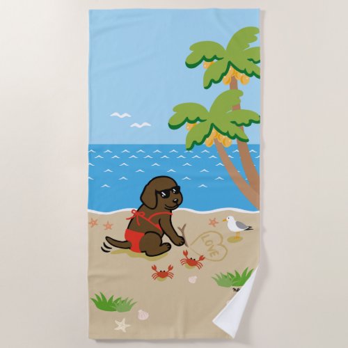 Chocolate Labrador Bikini Girl  Beach Towel