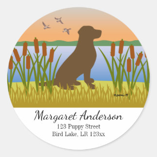 Chocolate Labrador Bird Dog Sunset Address Classic Round Sticker