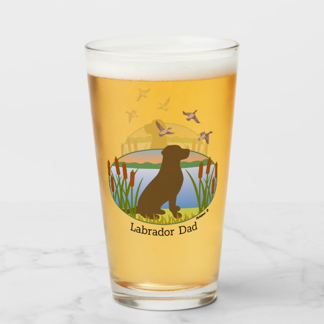 Chocolate Labrador Bird Dog Sunset Glass (Front Filled)