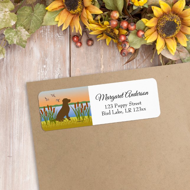 Chocolate Labrador Bird Dog Sunset Label (Chocolate Labrador Silhouette Design Return Address Label for Labrador Owners.  Bird Dog design.)