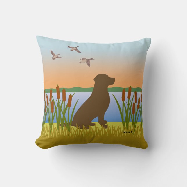 Chocolate Labrador Bird Dog Sunset Throw Pillow (Front)
