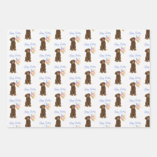 Chocolate Labrador Birthday Dog Wrapping Paper Sheets