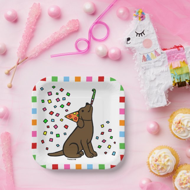 Chocolate Labrador Birthday Party Confetti Paper Plates (Party)