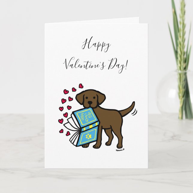 Chocolate Labrador Book of Love Valentine Holiday Card (Front)
