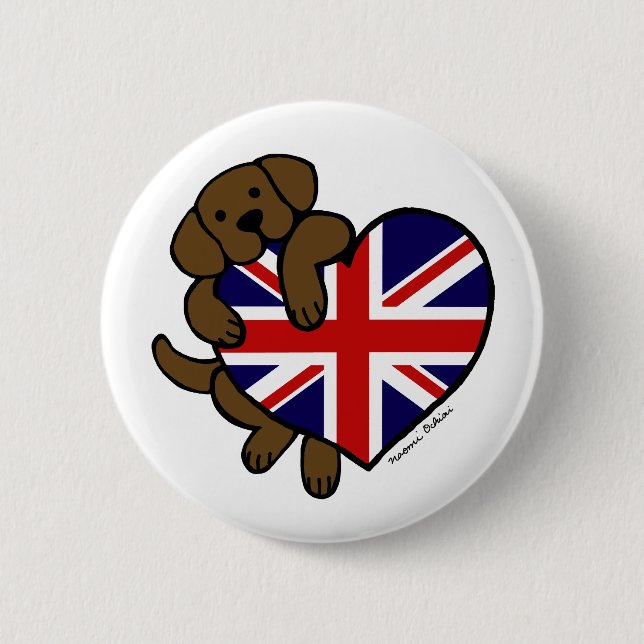 Chocolate Labrador British Heart Button (Front)