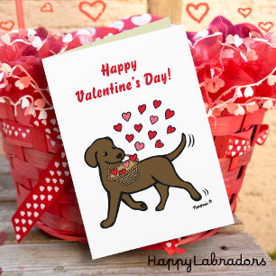 Chocolate Labrador Carrying Hearts Valentine Holiday Card