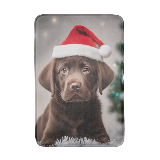 Chocolate Labrador Christmas Bath Mat (Front Vertical)