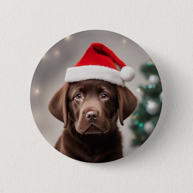 Chocolate Labrador Christmas Button (Front)