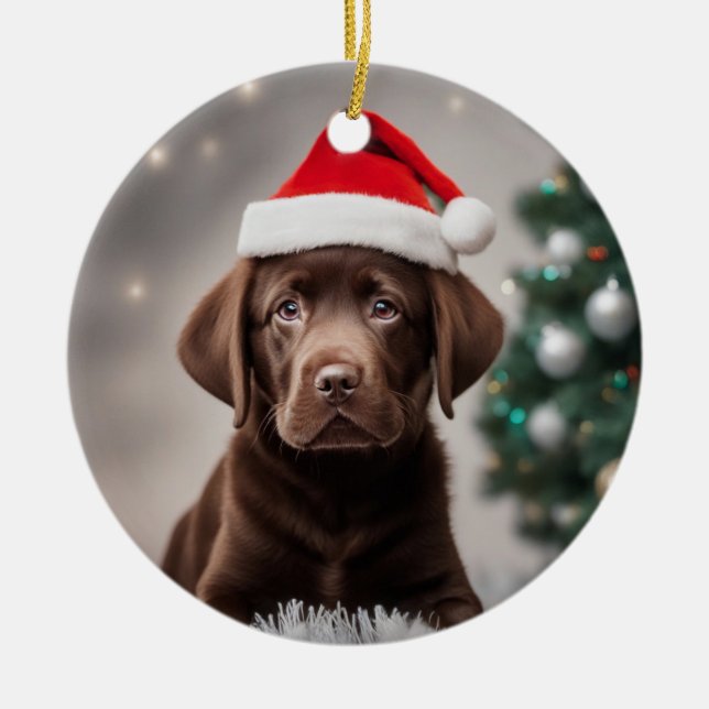Chocolate Labrador Christmas Ceramic Ornament (Front)