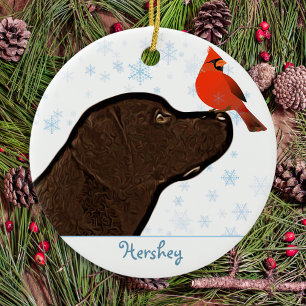Chocolate Labrador Christmas Ceramic Ornament