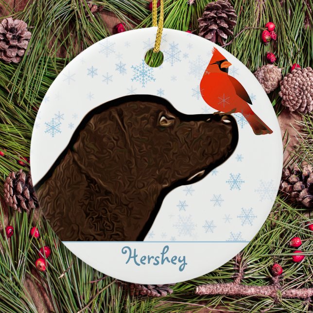 Chocolate Labrador Christmas Ceramic Ornament (Creator Uploaded)