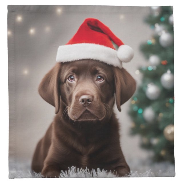 Chocolate Labrador Christmas Cloth Napkin (Front)