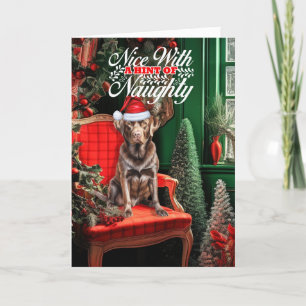 Chocolate Labrador Christmas Dog Naughty or Nice Holiday Card