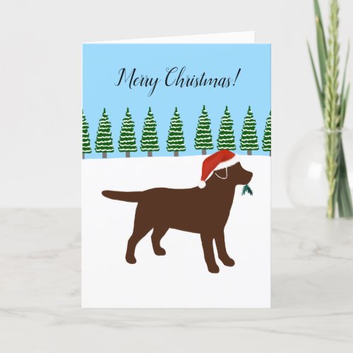 Chocolate Labrador Christmas Evergreen Santa Hat Holiday Card
