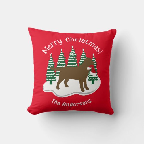 Chocolate Labrador Christmas Evergreen Throw Pillow