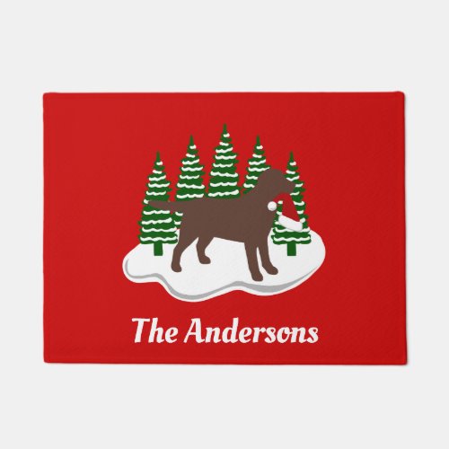 Chocolate Labrador Christmas Evergreen Trees Doormat