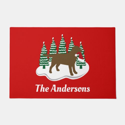 Chocolate Labrador Christmas Evergreen Trees Doormat