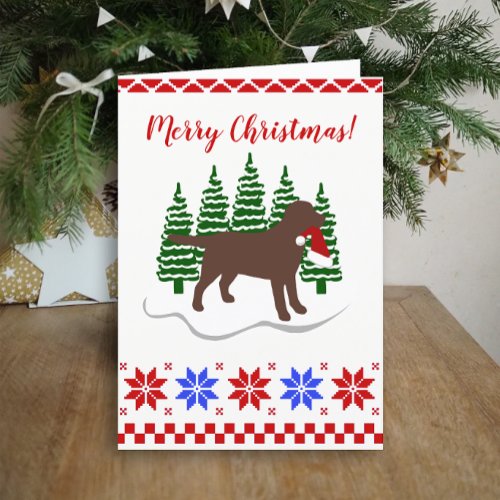 Chocolate Labrador Christmas Evergreen Trees Holiday Card