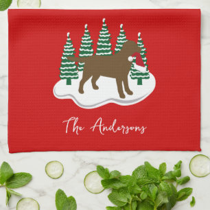 Chocolate Labrador Christmas Evergreen Trees Kitchen Towel