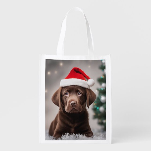 Chocolate Labrador Christmas Grocery Bag (Front)