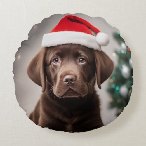 Chocolate Labrador Christmas Round Pillow