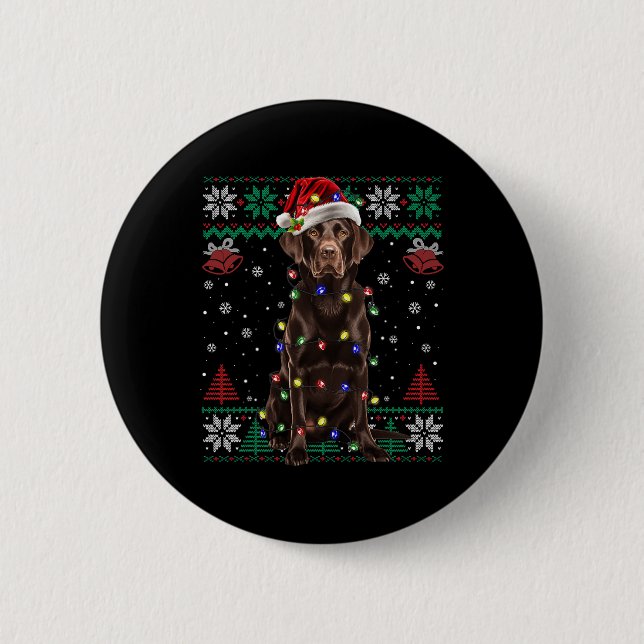 Chocolate Labrador Christmas Santa Ugly Sweater Do Button (Front)