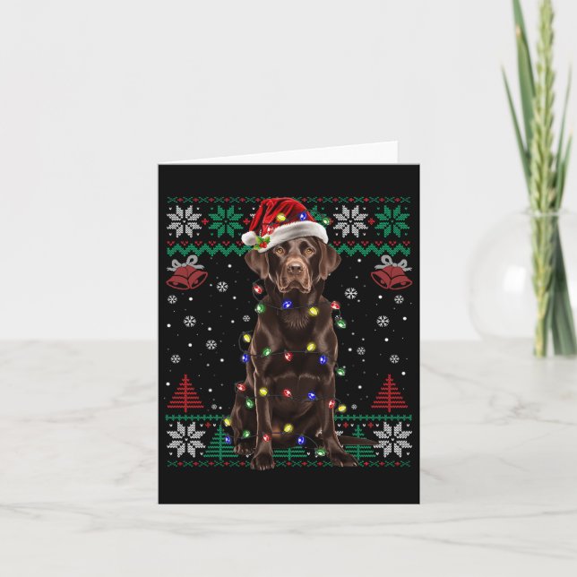 Chocolate Labrador Christmas Santa Ugly Sweater Do Card (Front)
