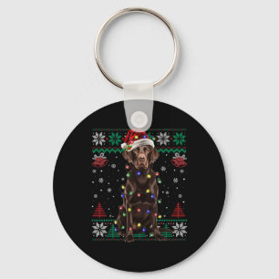 Chocolate Labrador Christmas Santa Ugly Sweater Do Keychain