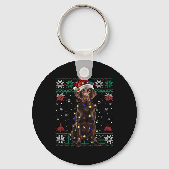 Chocolate Labrador Christmas Santa Ugly Sweater Do Keychain (Front)
